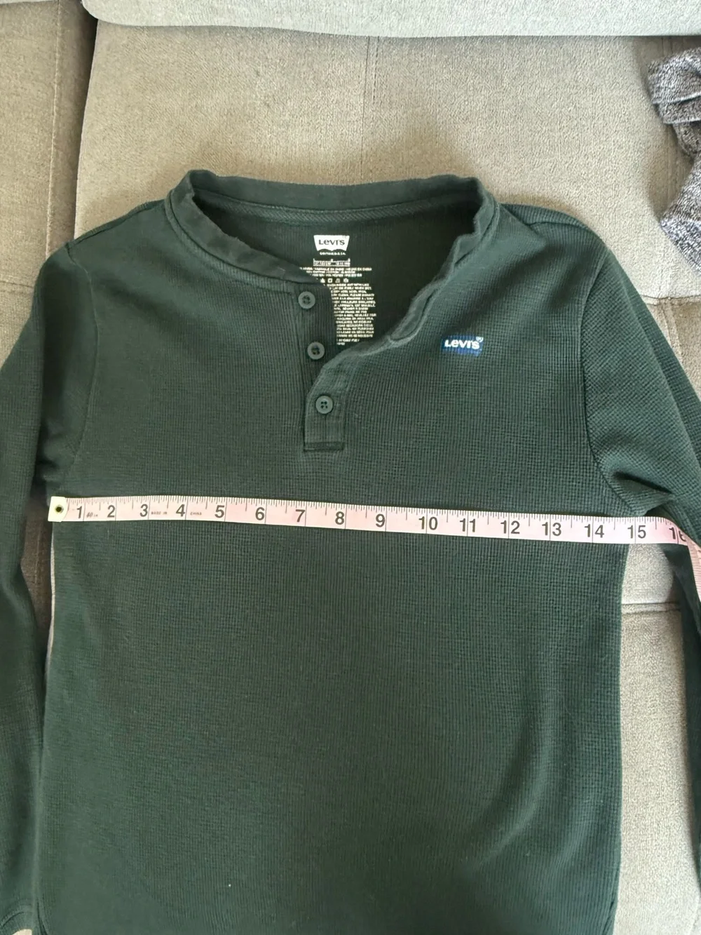 Levi's Forest Green Waffle Henley Sz LG 12-13yrs